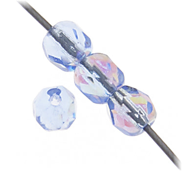 Czech Fire-Polished Round 4mm - Transparent Blue Strands