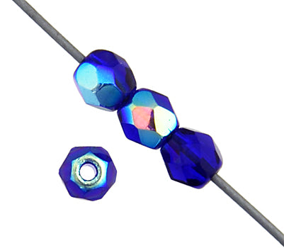 Czech Fire-Polished Round 4mm - Transparent Blue Strands