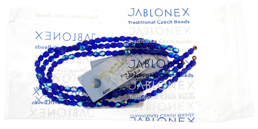 Czech Fire-Polished Round 4mm - Transparent Blue Strands