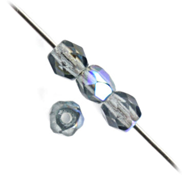 Czech Fire-Polished Round 4mm - Transparent Blue Strands