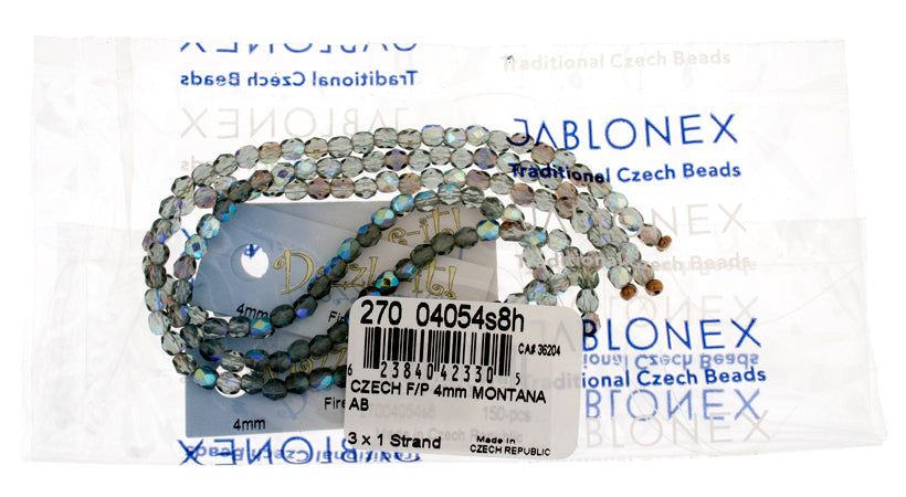 Czech Fire-Polished Round 4mm - Transparent Blue Strands
