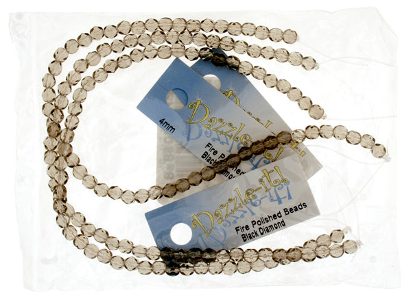 Czech Fire-Polished Round 4mm - Transparent Crystal/Grey Strands