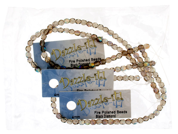 Czech Fire-Polished Round 4mm - Transparent Crystal/Grey Strands