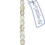 Czech Fire-Polished Round 4mm - Transparent Crystal/Grey Strands