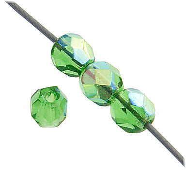 Czech Fire-Polished Round 4mm - Transparent Green Strands