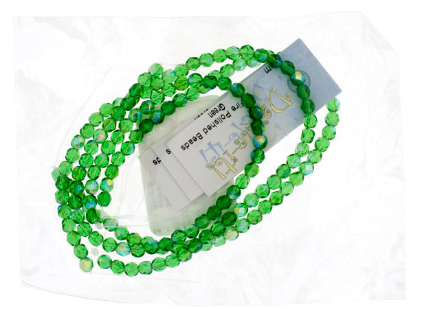 Czech Fire-Polished Round 4mm - Transparent Green Strands