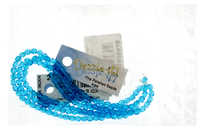 Czech Fire-Polished Round 4mm - Transparent Blue Strands