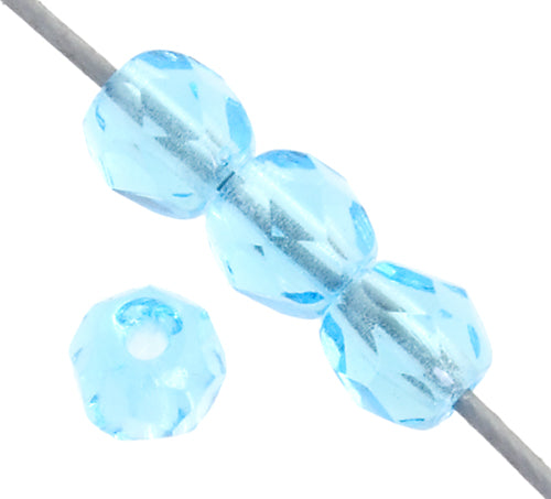 Czech Fire-Polished Round 4mm - Transparent Blue Strands