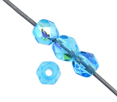 Czech Fire-Polished Round 4mm - Transparent Blue Strands