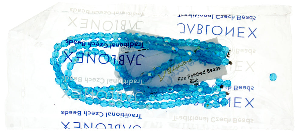 Czech Fire-Polished Round 4mm - Transparent Blue Strands