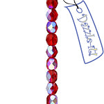 Czech Fire-Polished Round 4mm - Transparent Red Strands