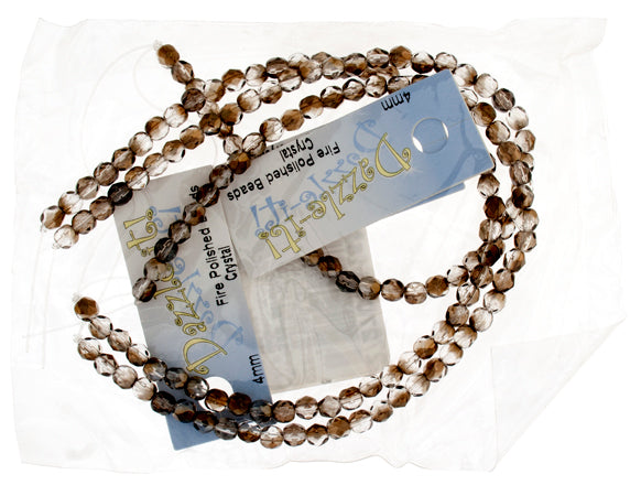 Czech Fire-Polished Round 4mm - Transparent Crystal/Grey Strands