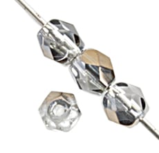 Czech Fire-Polished Round 4mm - Transparent Crystal/Grey Strands