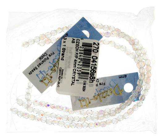 Czech Fire-Polished Round 4mm - Transparent Crystal/Grey Strands