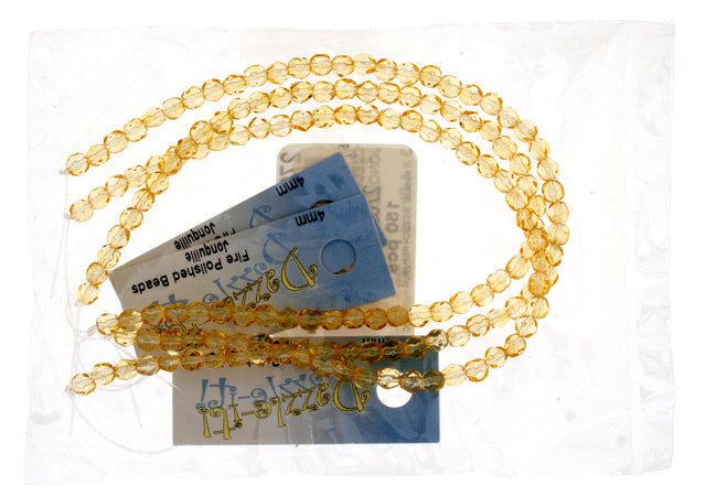 Czech Fire-Polished Round 4mm - Transparent Yellow/Brown Strands