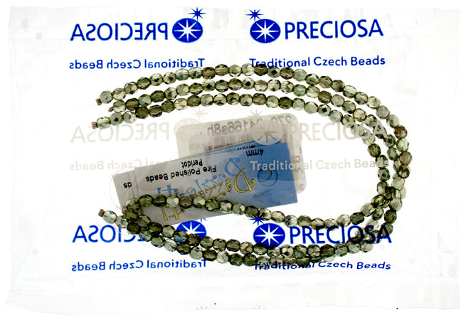 Czech Fire-Polished Round 4mm - Transparent Green Strands