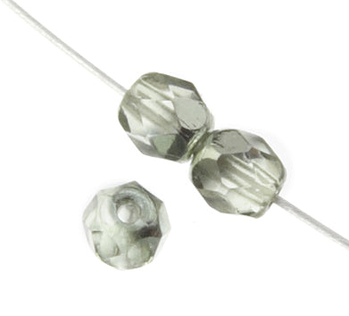 Czech Fire-Polished Round 4mm - Transparent Green Strands