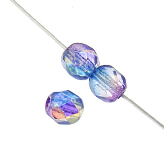 Czech Fire-Polished Round 4mm - Transparent Two Tone Strands