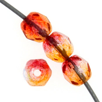 Czech Fire-Polished Round 4mm - Transparent Two Tone Strands