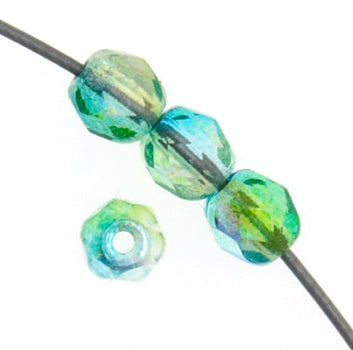 Czech Fire-Polished Round 4mm - Transparent Two Tone Strands