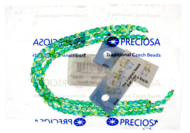 Czech Fire-Polished Round 4mm - Transparent Two Tone Strands