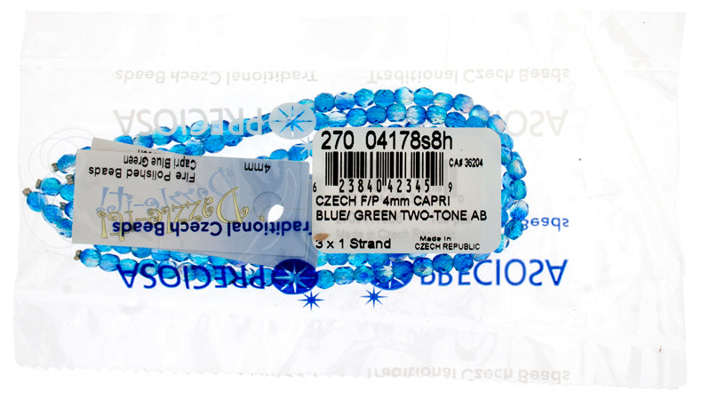 Czech Fire-Polished Round 4mm - Transparent Two Tone Strands