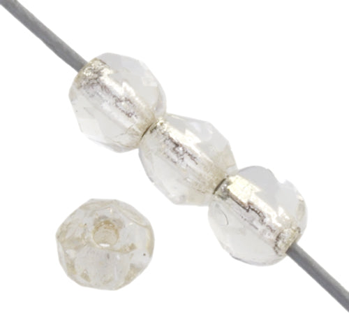 Czech Fire-Polished Round 4mm - Transparent Crystal/Grey Strands