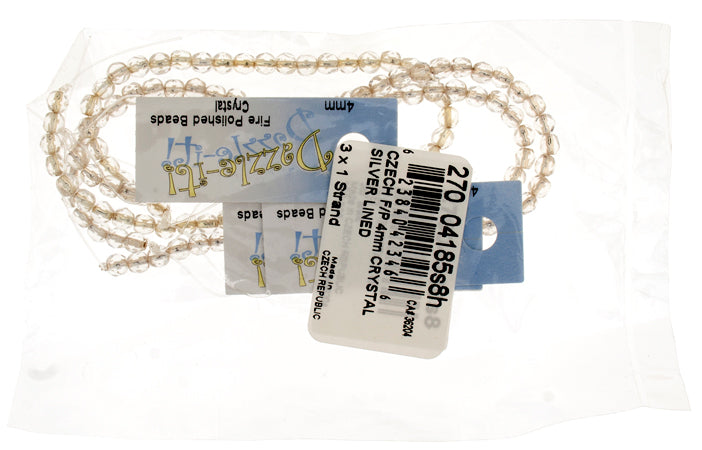 Czech Fire-Polished Round 4mm - Transparent Crystal/Grey Strands