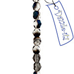 Czech Fire-Polished Round 4mm - Transparent Crystal/Grey Strands