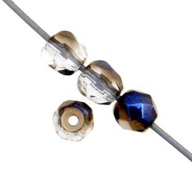 Czech Fire-Polished Round 4mm - Transparent Crystal/Grey Strands