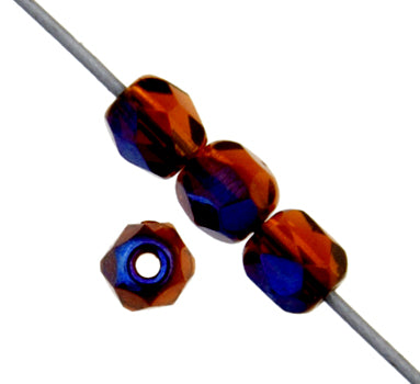 Czech Fire-Polished Round 4mm - Transparent Yellow/Brown Strands