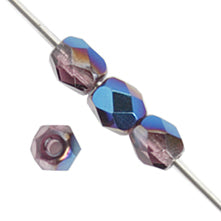 Czech Fire-Polished Round 4mm - Transparent Purple Strands