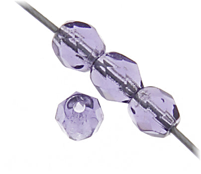 Czech Fire-Polished Round 4mm - Transparent Purple Strands
