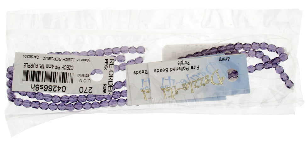 Czech Fire-Polished Round 4mm - Transparent Purple Strands