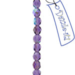 Czech Fire-Polished Round 4mm - Transparent Purple Strands