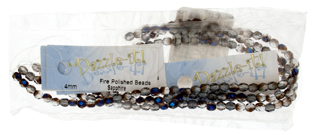 Czech Fire-Polished Round 4mm - Transparent Blue Strands