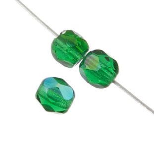Czech Fire-Polished Round 4mm - Transparent Green Strands