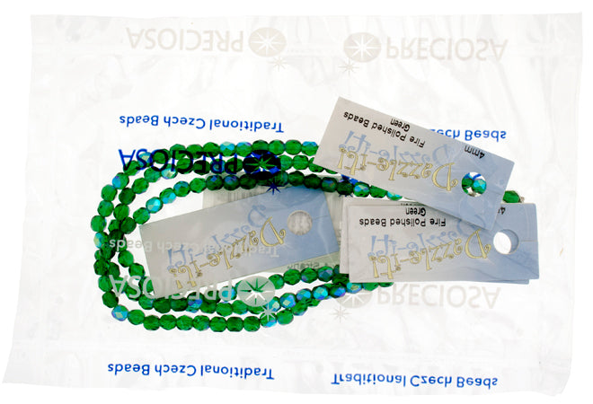 Czech Fire-Polished Round 4mm - Transparent Green Strands