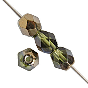 Czech Fire-Polished Round 4mm - Transparent Green Strands