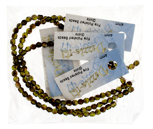 Czech Fire-Polished Round 4mm - Transparent Green Strands