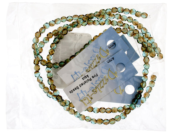 Czech Fire-Polished Round 4mm - Transparent Blue Strands