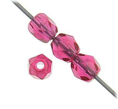 Czech Fire-Polished Round 4mm - Transparent Pink Strands