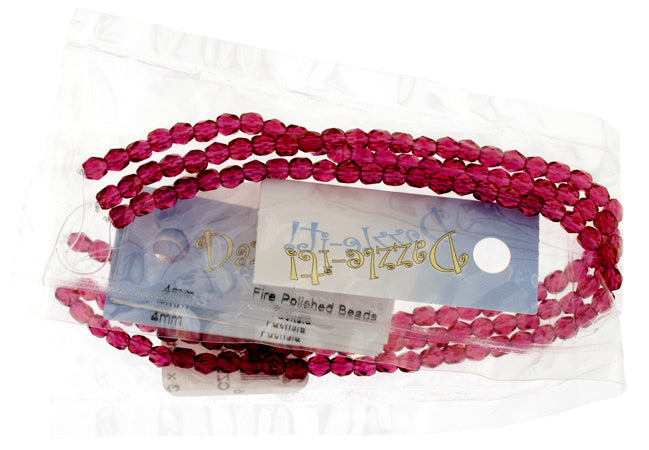 Czech Fire-Polished Round 4mm - Transparent Pink Strands