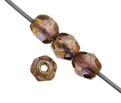 Czech Fire-Polished Round 4mm - Transparent Crystal/Grey Strands