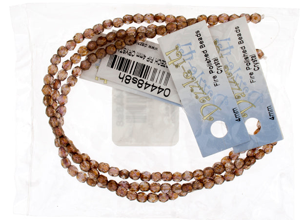 Czech Fire-Polished Round 4mm - Transparent Crystal/Grey Strands