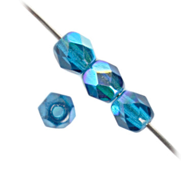 Czech Fire-Polished Round 4mm - Transparent Blue Strands