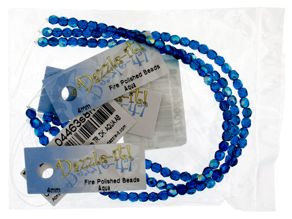 Czech Fire-Polished Round 4mm - Transparent Blue Strands