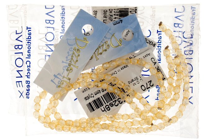 Czech Fire-Polished Round 4mm - Transparent Crystal/Grey Strands