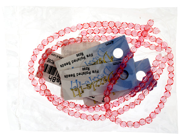 Czech Fire-Polished Round 4mm - Transparent Pink Strands