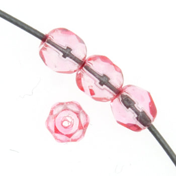 Czech Fire-Polished Round 4mm - Transparent Pink Strands